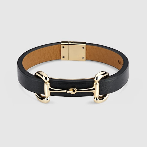 Leather bracelet with Horsebit - black leather