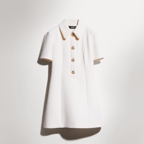 Crêpe wool dress with Double G button - white
