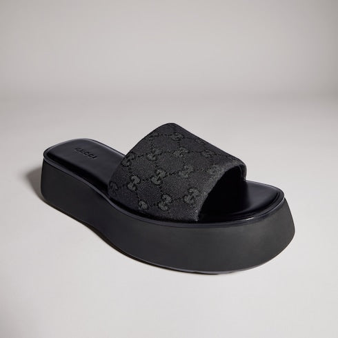 Women's flatform slide sandal - black GG canvas