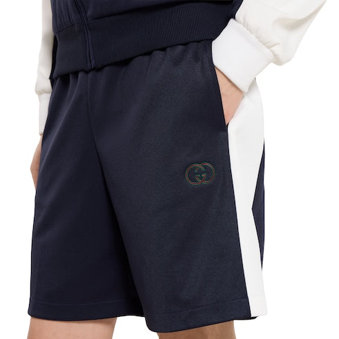 Technical jersey shorts with embroidery - dark blue
