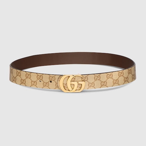 Reversible Cut GG Marmont belt - sand and brown GG canvas