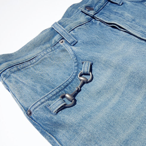 Flared denim pants with Horsebit - light blue
