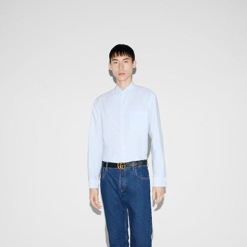 Striped cotton poplin shirt - white and light blue
