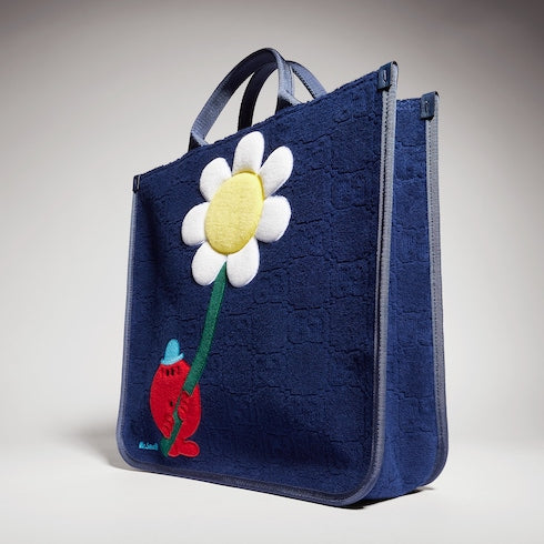 Children's GG tote bag with embroidery - dark blue GG terrycloth