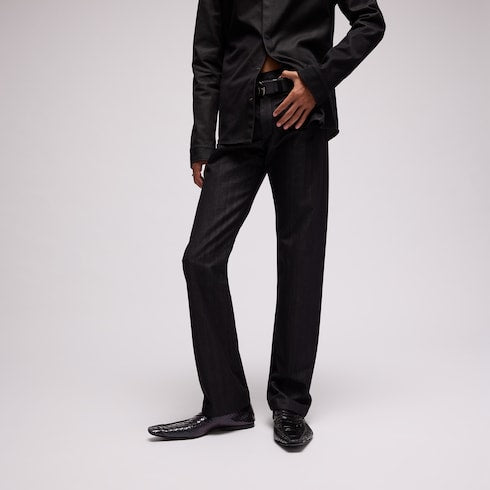 Cotton blend denim pants - black
