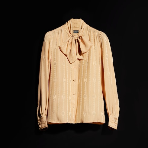 Interlocking G chain silk jacquard shirt - beige