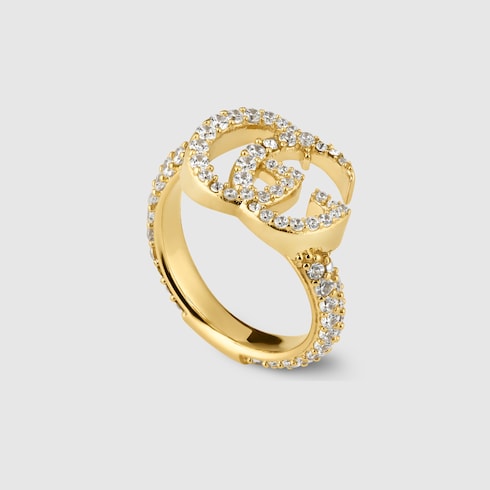 GG Marmont crystal ring - gold-toned brass