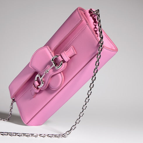 Wallet on chain with Horsebit - bright pink leather