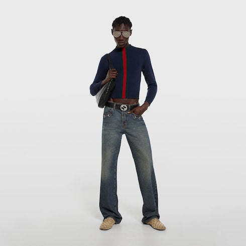 Fine knit wool sweater with Web - blue