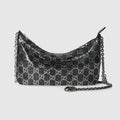 Metallic evening bag with charm - black and silver GG mesh
