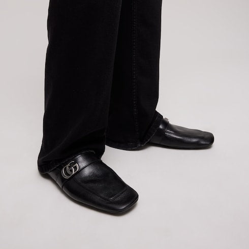 Men's slipper with Double G - black calf hair