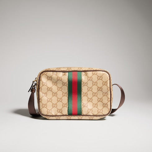 GG mini bag with Web - sand and brown GG canvas