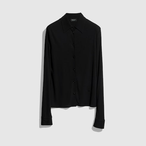Lightweight viscose crêpe jersey shirt - black