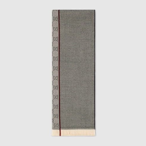 GG wool jacquard scarf - grey and black