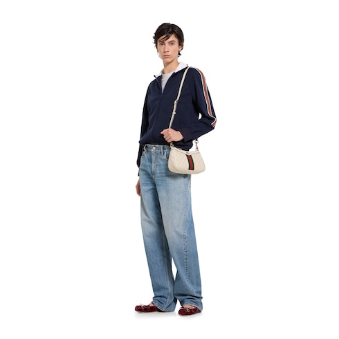 Ophidia small shoulder bag - beige and white GG fabric