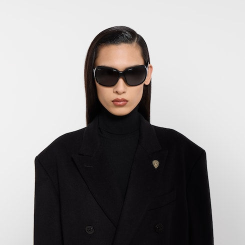 Double-breasted wool cashmere coat - black