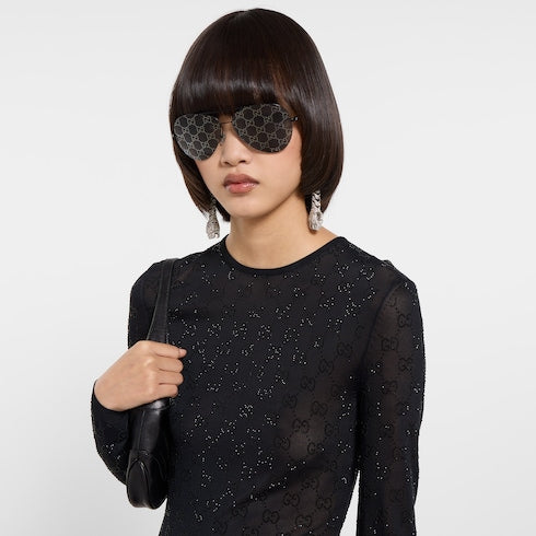 GG crystal embroidered top - black