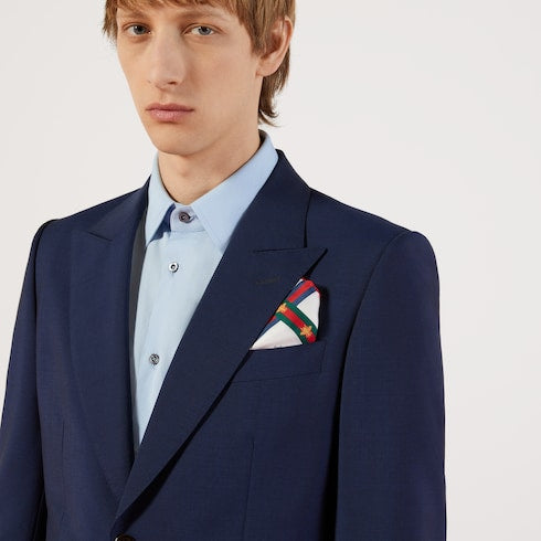 White Silk Bee Pattern Pocket Square - White Silk
