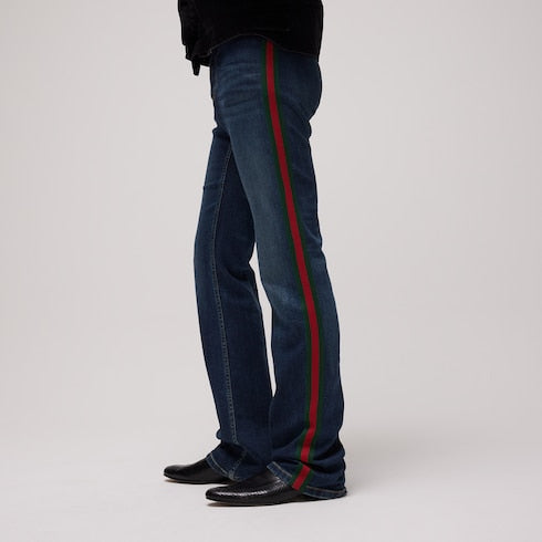 Cotton denim pants with Web - blue