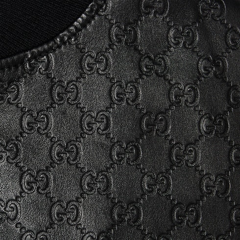 Embossed GG leather bomber jacket - black