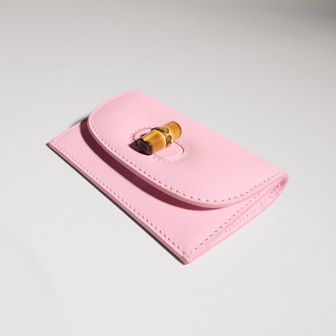 Card case with bamboo - light pink leather