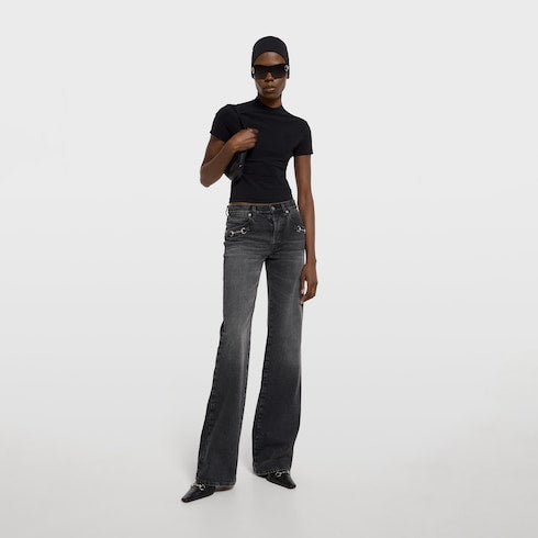 Rayon jersey T-shirt with embroidery - black