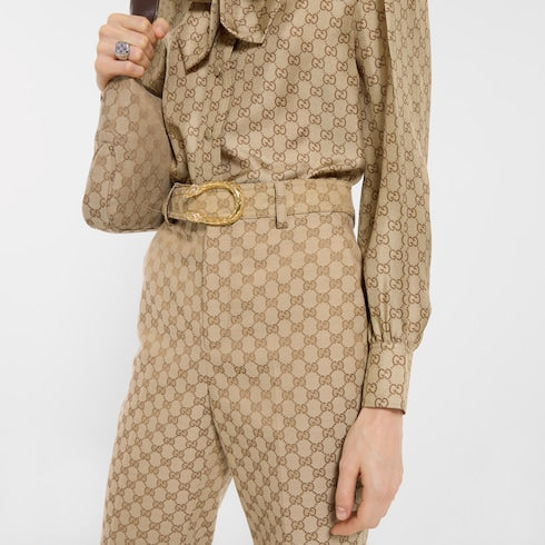 GG cotton canvas fabric pants - sand