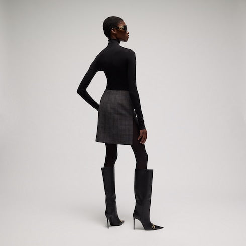 Checked fine wool mini skirt - grey and beige