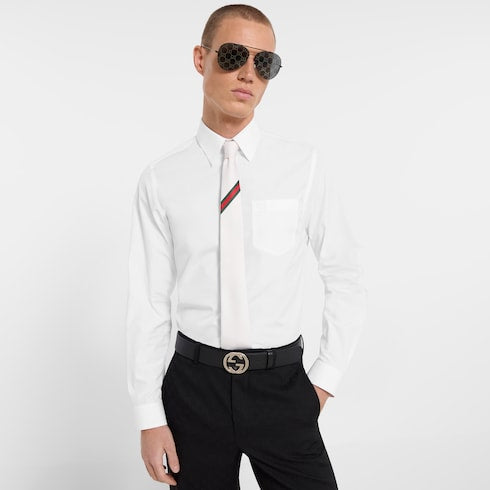 Web silk jacquard tie - white