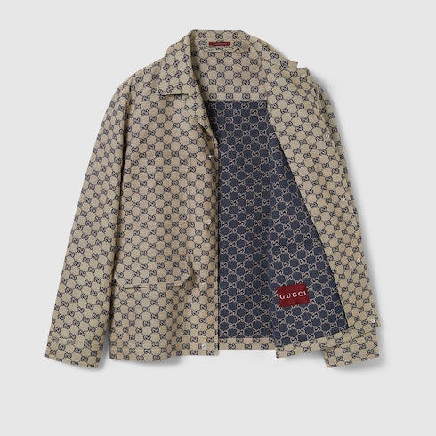 GG linen blend canvas jacket - beige and blue
