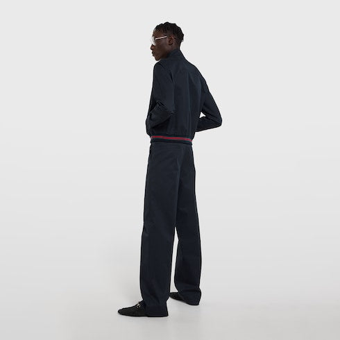 Cotton twill pants with embroidery - dark blue