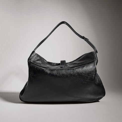 Jackie Flap large crossbody bag - black grainy leather
