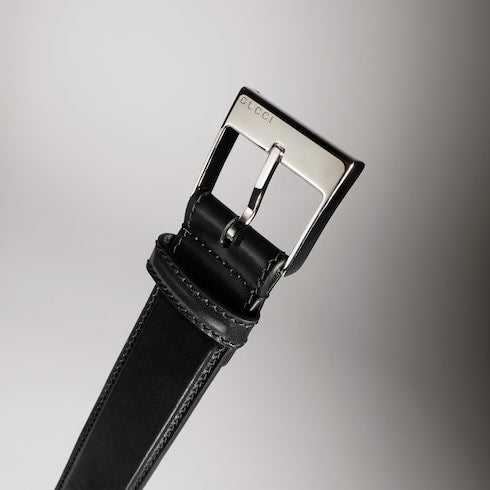 Belt with squared buckle - black leather