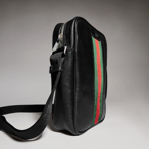 Mini bag with Web - black soft leather