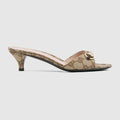 Women's slide sandal with Horsebit - beige and brown GG canvas
