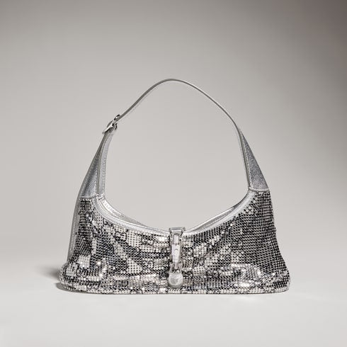 Jackie Slim metallic evening bag - silver and black GG mesh