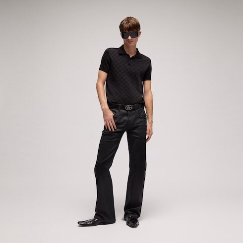 Viscose GG jacquard polo shirt - black