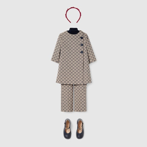 Children's GG canvas coat - beige and blue