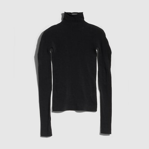 Seamless stretch nylon jersey top - black