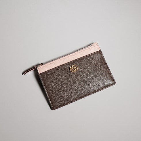 Bi-color GG Marmont zip key pouch - dark taupe leather