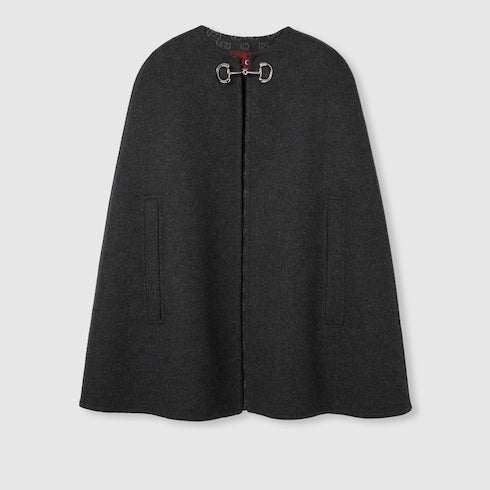 Silk wool cape with Horsebit - dark grey