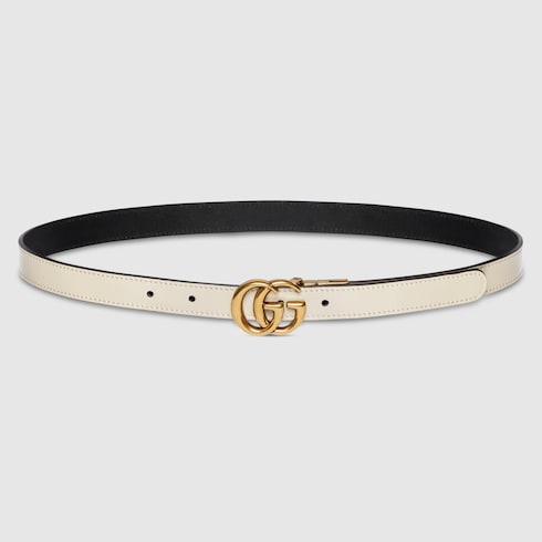 GG Marmont reversible thin belt - white leather
