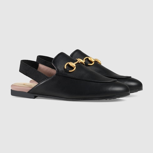 Black Leather Children's Princetown Slipper - Black Leather