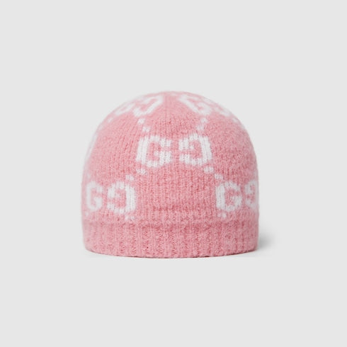 GG alpaca blend hat - pink and white