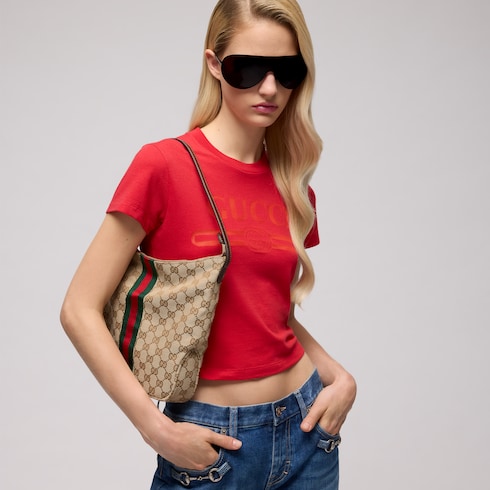 Lunetta medium crossbody bag - sand and brown GG canvas