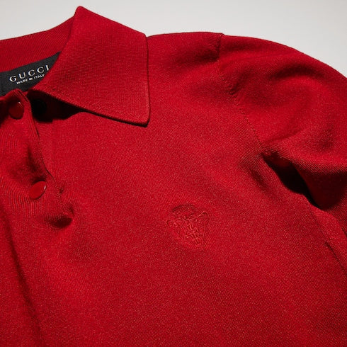 Fine stretch knit silk polo shirt - red