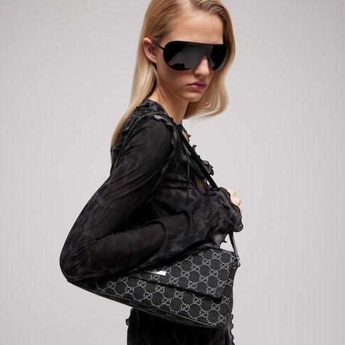 Madison medium shoulder bag - black GG denim