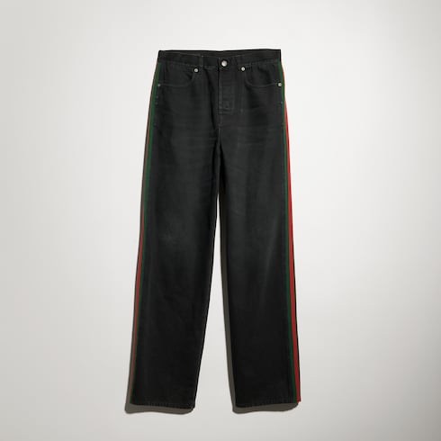 Cotton denim pants with Web insert - black