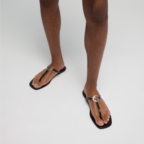 Men's thong sandal - black leather