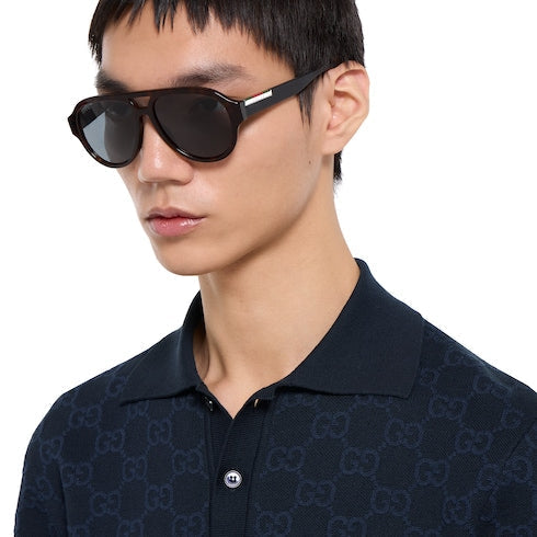 GG cotton silk jacquard polo shirt - dark blue